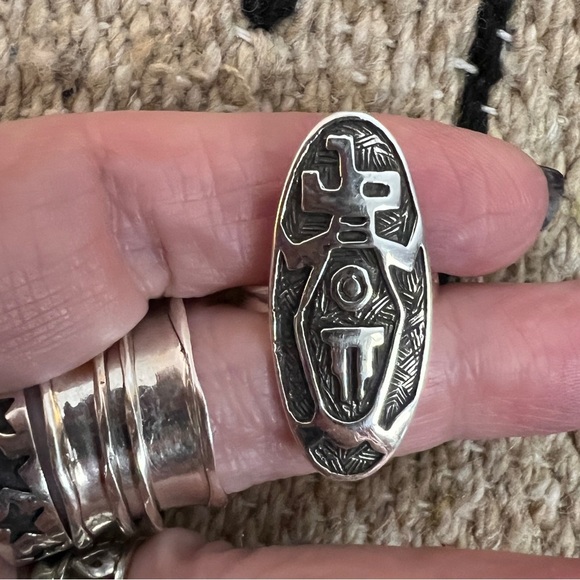 ❤️ Kachina Symbol Native Navajo Style Unisex Sterling Silver SZ 9.75 Ring 1.33”L - Picture 3 of 14
